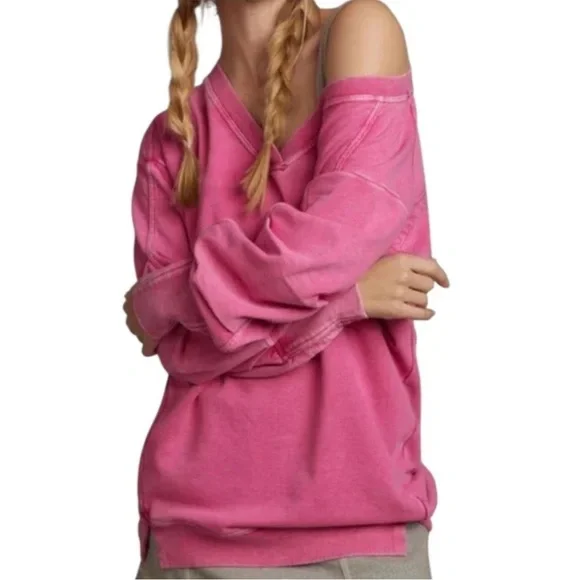 Anthropologie Daily Practice Long Sleeve Batwing Sweatshirt Dress Pink Medium - Picture 2 of 10